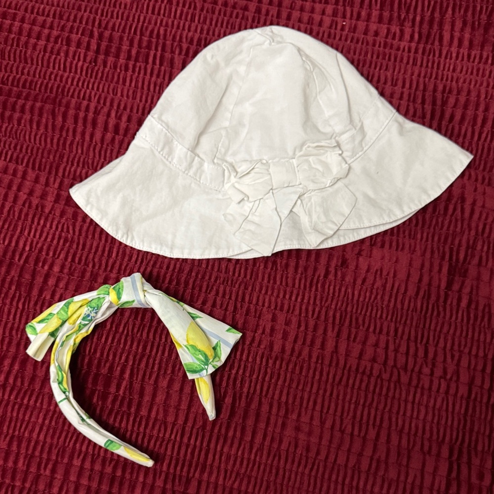 Janie and Jack White Sun Hat and Lemon Headband 2-3T